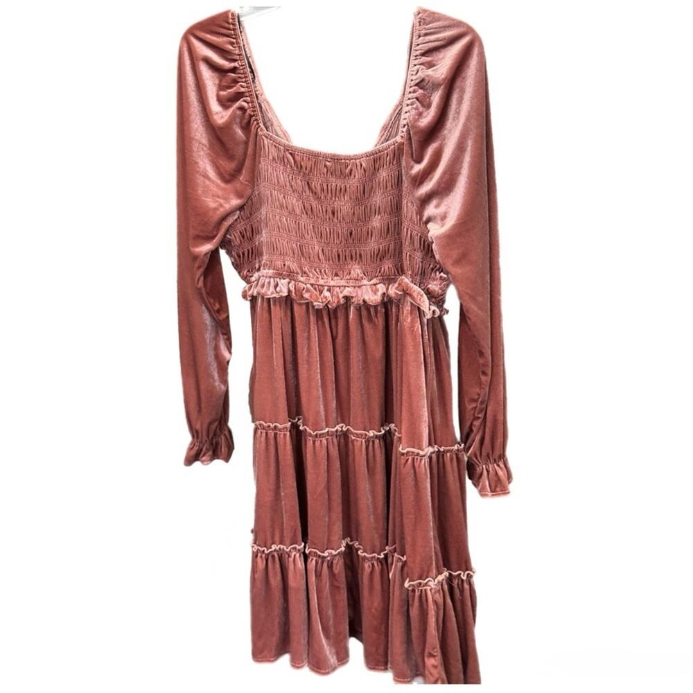 GiGio USA Romantic Boho Blush Velvet Tiered Long Sleeve Wedding Guest Dress 12 - Picture 5 of 7